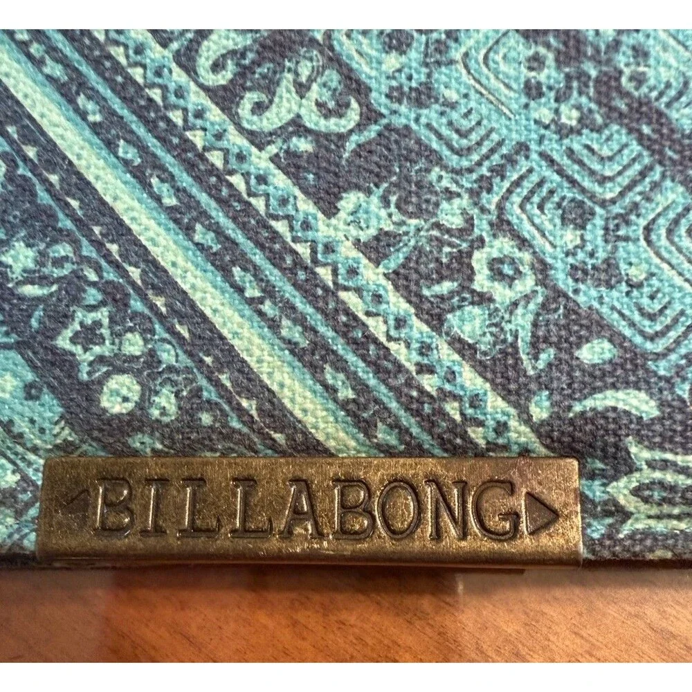 Y2K Billabong Cloth Wallet Blue Teal Floral 90s Snap Close 7.5”x4” Read